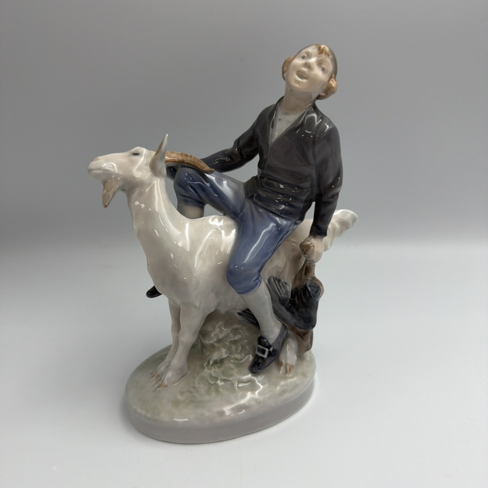Royal Copenhagen Figurine Hans Clodhopper Boy on Goat Holding Duck 1228